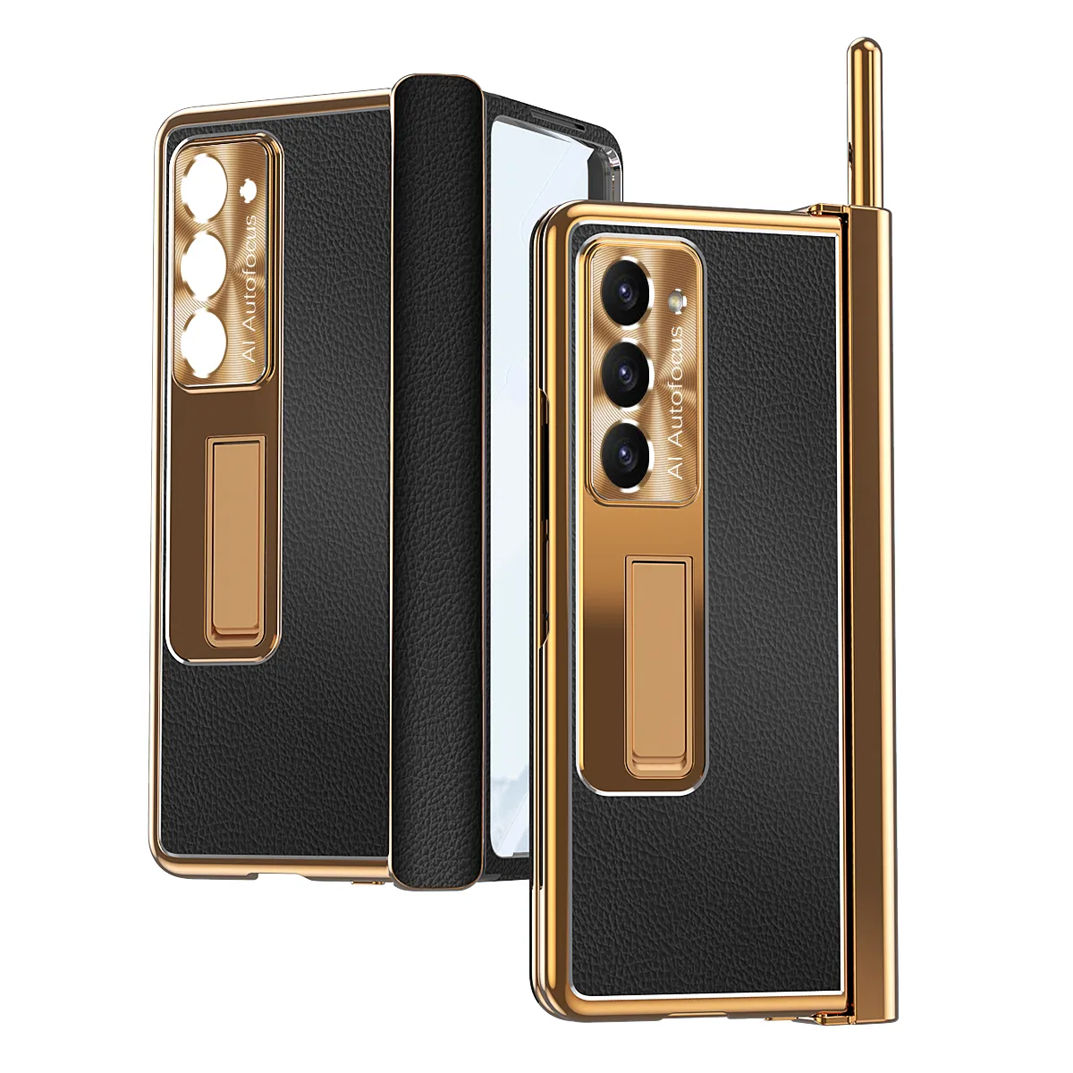 Étuis en cuir de placage pour Samsung Galaxy Z Fold 5 étui fentes pour stylo charnière couverture de Film de protection