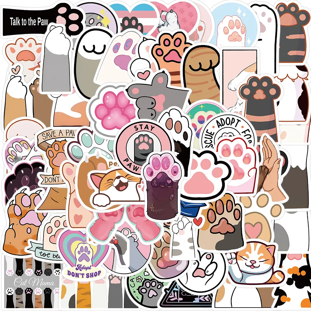 61 STKS Cartoon Kat Poot stickers katten Esthetische Vinyl Waterdichte Sticker Graffiti Kinderen Speelgoed Skateboard auto Motorfiets Fiets Sticker Decals Groothandel