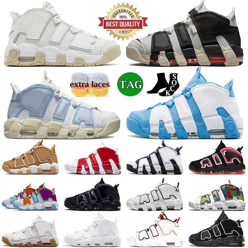 حذاء كرة السلة Nike Air More Uptempo Scottie Pippen للرجال والنساء أبيض أكوا غوم أسود أتلانتا بيس لوف حذاء رياضي رياضي المدربين