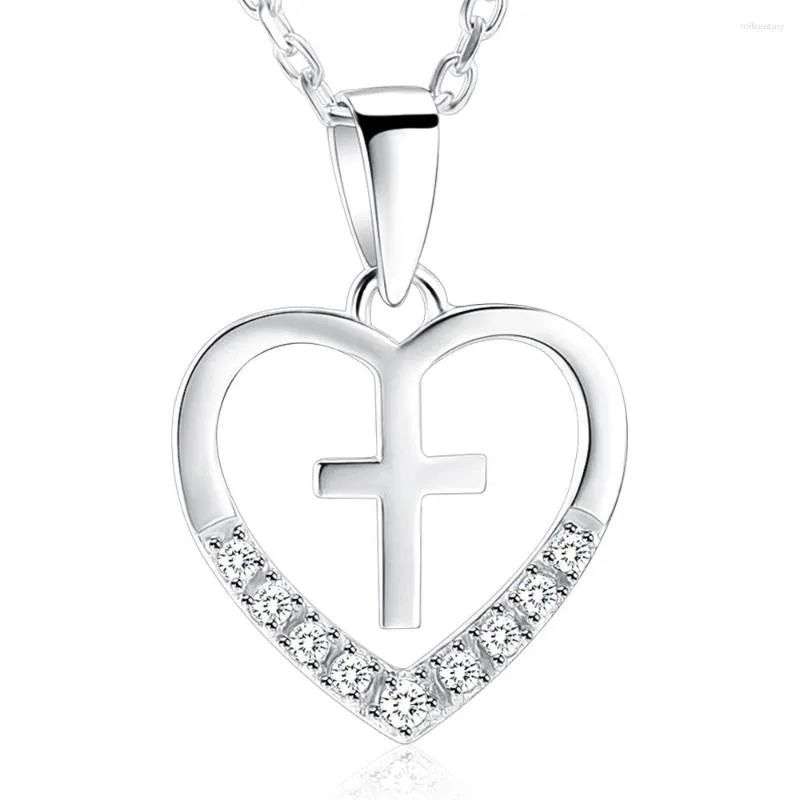 Kettingen IJS0009 Valentijnsdag Geschenken Inlay Kristal Hartvorm Kruis Ketting Sieraden Verjaardagscadeau Voor Vrouwen