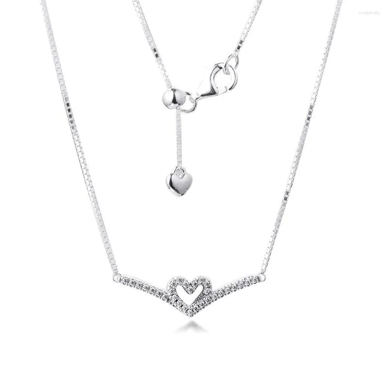 Łańcuchy musujące Wishbone Heart Collier naszyjnik 925 Sterling Silver naszyjniki dla kobiet Colgantes Collares Party prezent damska biżuteria