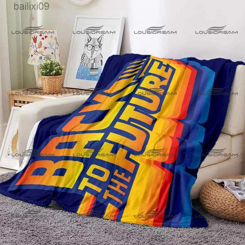 Couvertures Sci-Fi Movie Pattern Blanket Retour vers le futur Warm Flannel Thin Blanket Portable Home Travel Office Lunch Break Blanket T230710