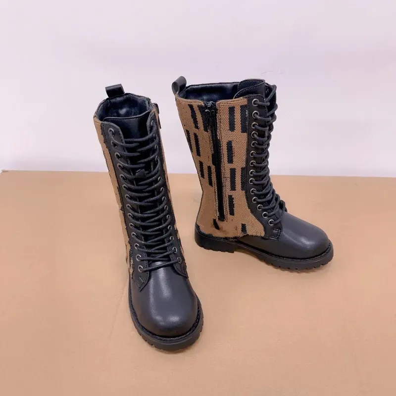 Ztkwd Knee High Boots Kids White Boots With Zipper Toddler Girl Combat Boots Lace Tie Side Zipper Shoe LinedFaux Leather Shoes 2025 Winter Mid Calf