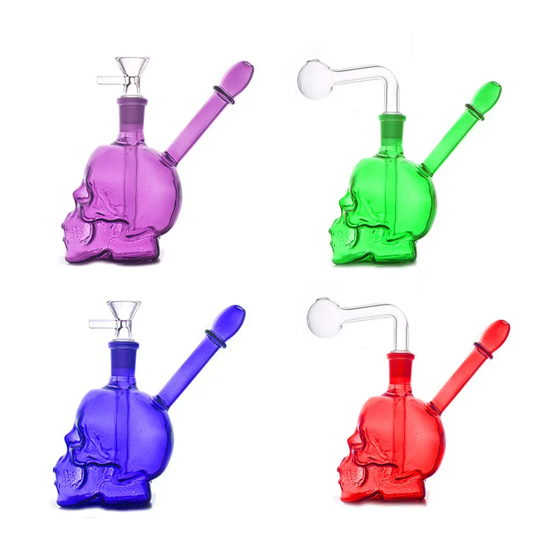 Atacado Dab Rig Bongs de vidro Cachimbos de água Caveira Cachimbos de água 14 mm Joint Oil Rigs Bong grosso com tubos de queimador de óleo de haste inferior