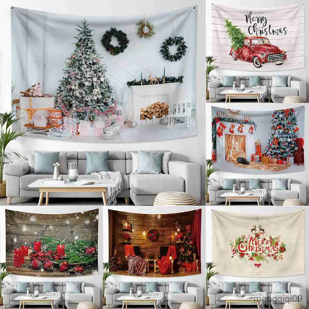 Tapisseries Père Noël décoration d'arbre de Noël motif imprimé tapisserie maison salon chambre chambre décoration murale tapisserie R230710