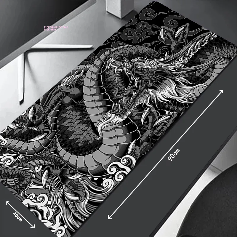 Tapis de souris noir blanc Dragon tapis de Table ordinateur tapis de souris société grand tapis de bureau 100x50cm grand Gamer tapis de souris tapis de souris