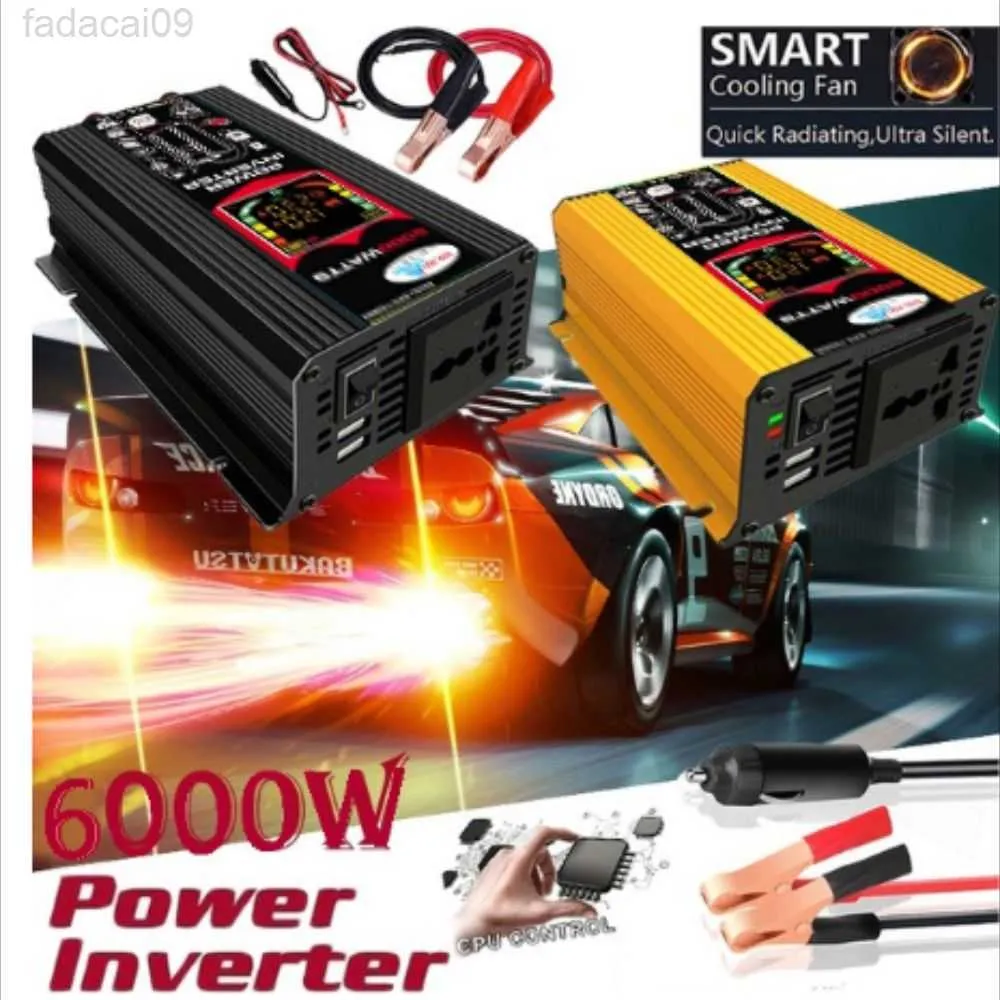 Auto Jump Starter Power Vehicle Mounted 6000W 12V A 110V 220V Smart Display Screen Portatile per uso domestico Outdoor Camping Correction Wave Inverter HKD230710