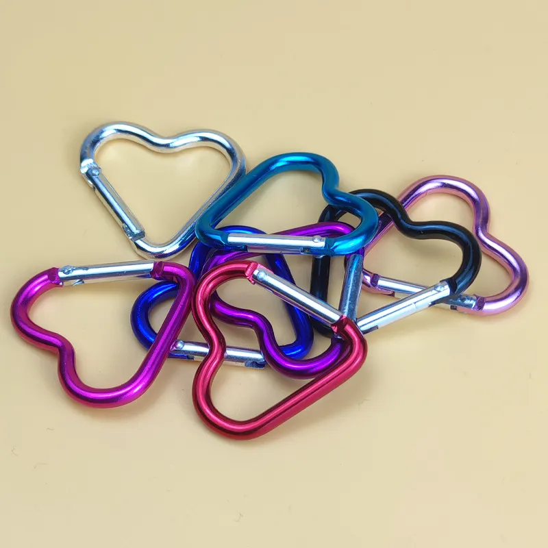 Party Gift Heart-Shaped Aluminum Carabiner Key Chain Clip Outdoor Camping Keyring Hook Water Bottle Hanging Buckle Wholesale