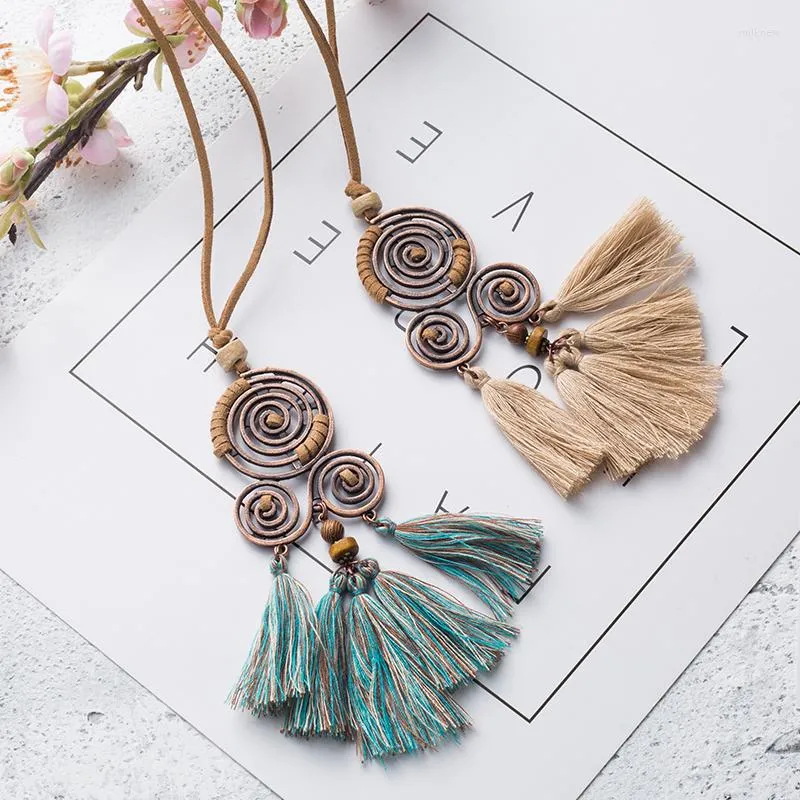 Pendant Necklaces Women Charm Vintage Bohemian Ethnic Tassel Necklace Choker Long Leather Sweater Rope Chain Clothing Jewelry Accessories