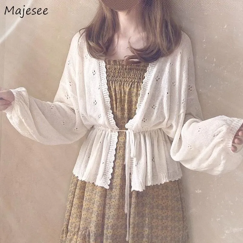 Chandails Cardigan femmes nouveau printemps lâche lacets doux filles manches chauve-souris Vintage Style coréen tricoté chandails protection solaire femme