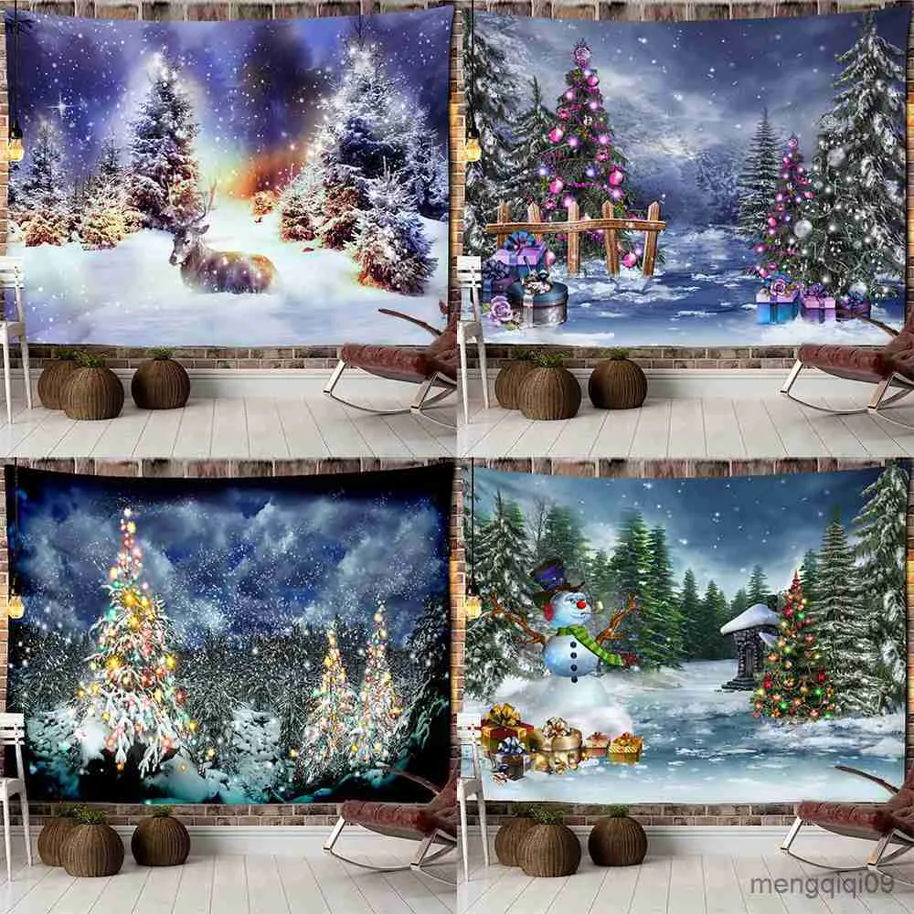 Wandteppiche Weihnachtsbaum -Dekoration Geschenk Druckdiender Wandtee Wohnzimmer Schlafzimmer Wanddekoration Hintergrund Tuch Tapestry R230710