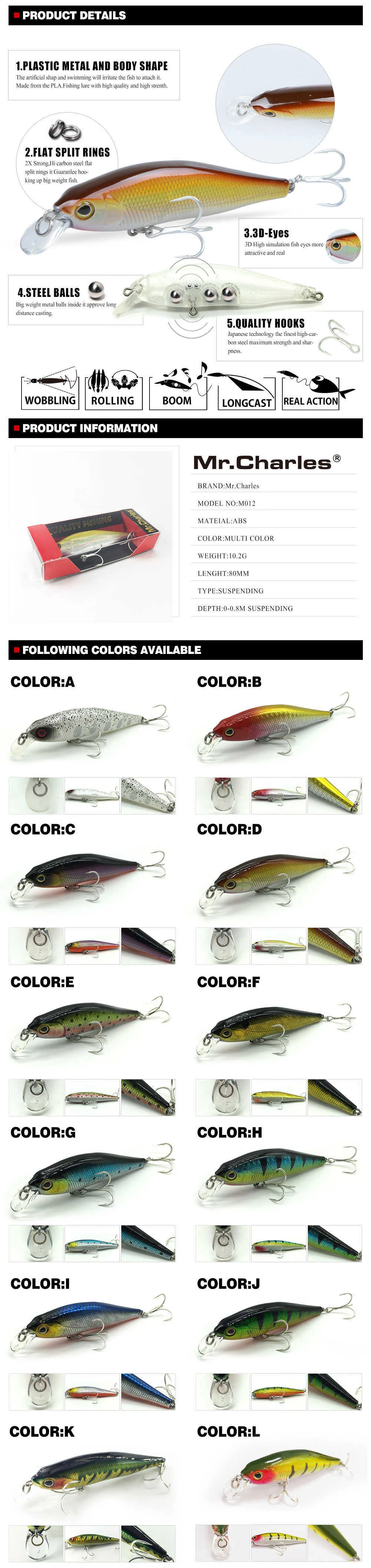 Baits Lures Mr.Charles CMC012 Fishing Lures 80mm/10.2g 0 0.8m Suspending  High Quality Minnow Crankbait Fishing Lure Hard Bait HKD230710 From  Fadacai06, $3.65