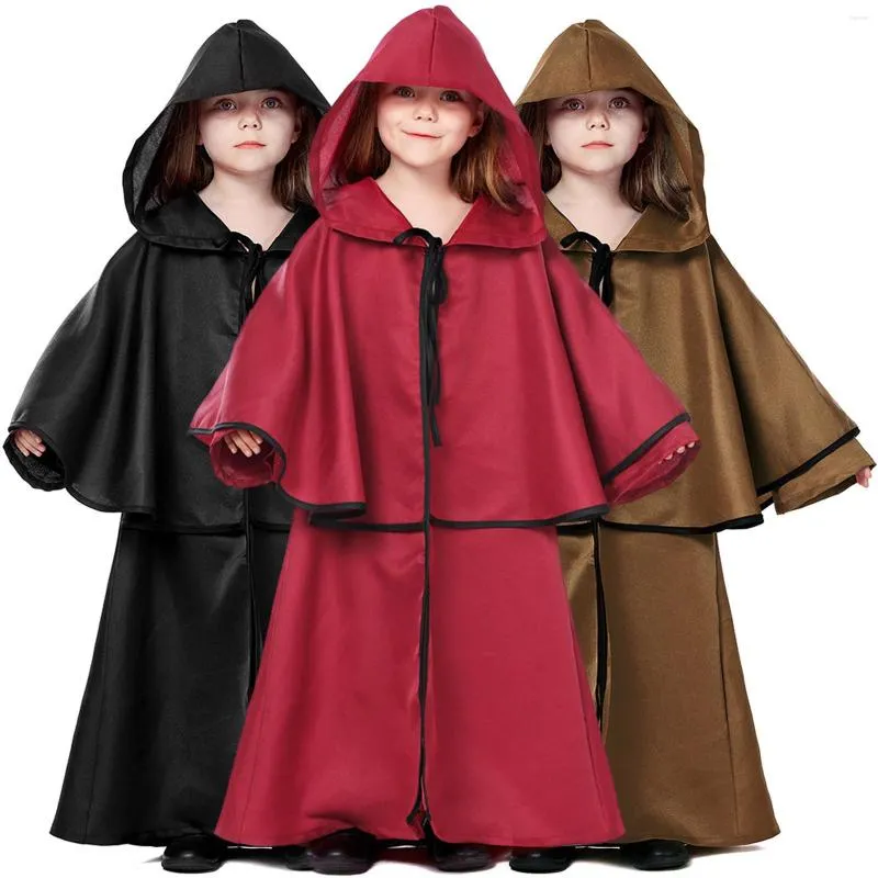 Kappa unisex barn långärmad huva Halloween-kappa Häxkonstdräkt Cape Carnival Party Cosplay Ytterkläder Medeltida kostym#g3