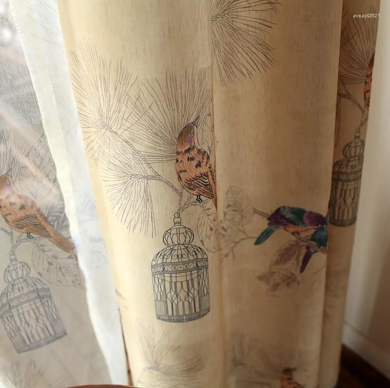 Zasłony Zasłony Zaciemniające Do Salonu Amerykański Rustykalny Dekoracyjne Okno Kuchenne Ptaki Drukowane Sypialnia Panel