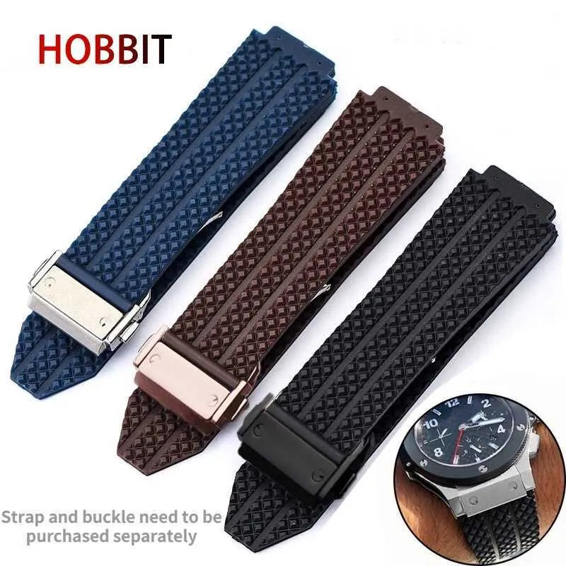 Banda de relógio de silicone de 19 x 25 mm compatível com HUBLOT BIG BANG silicone à prova d'água masculino relógio acessórios pulseira de borracha macia fivela dobrável