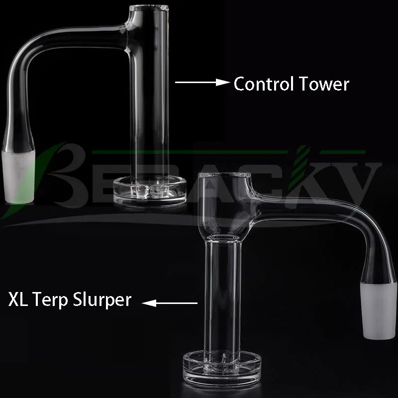 Beracky Full Weld Beveled Edge Control Tower XL Terp Slurper 흡연 Quartz 뱅거 2.5mm 유리 물 봉투 용 용접 된 석영 손톱 DAB 장비 파이프