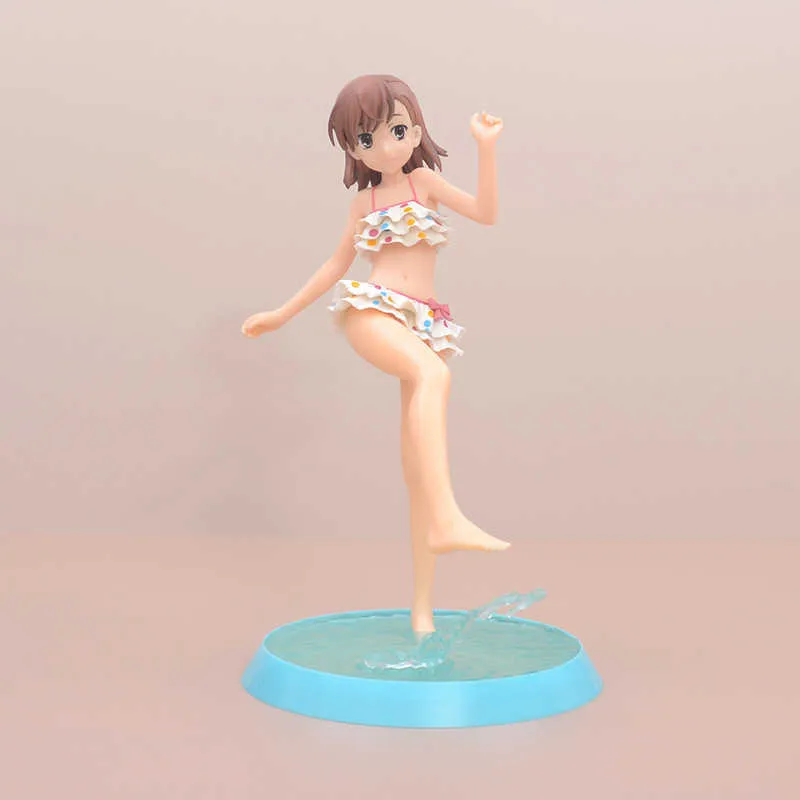 Action Toy Figures 23CM Anime Figure Misaka Mikoto Majutsu Index Sexy Cute White Swimsuit Standding Model Dolls Toy Gift Material
