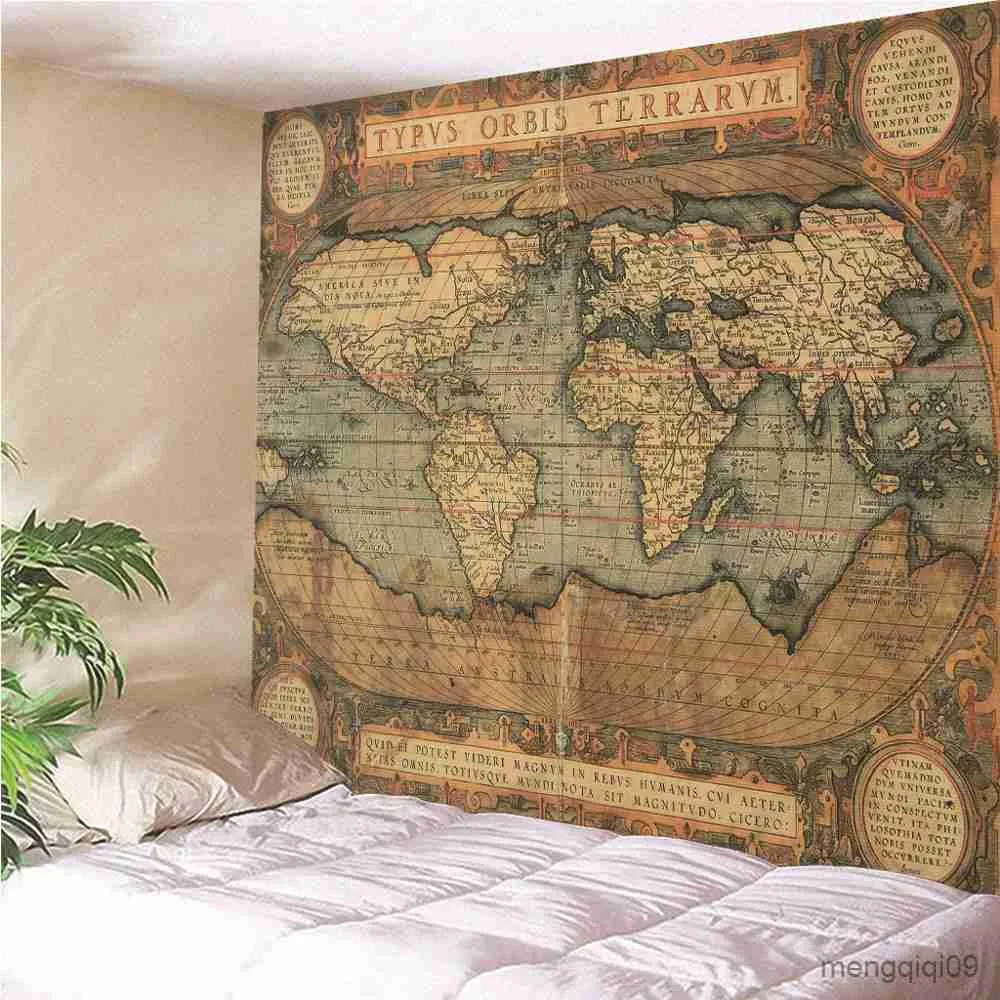 Tapestries Home Decor Vintage World Map Tapestry Wall Hanging Decoration Living Room Bedroom 230x180cm R230710