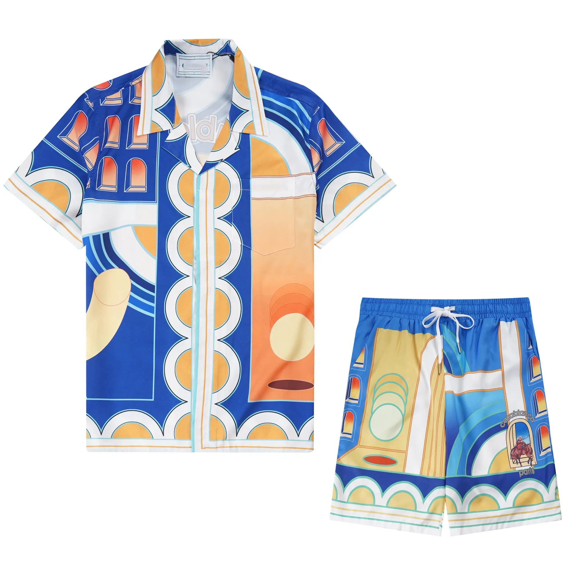 Casablanca herr kortärmad skjorta shorts set herr set Mode semester par tryck Designer skjorta Casual bb