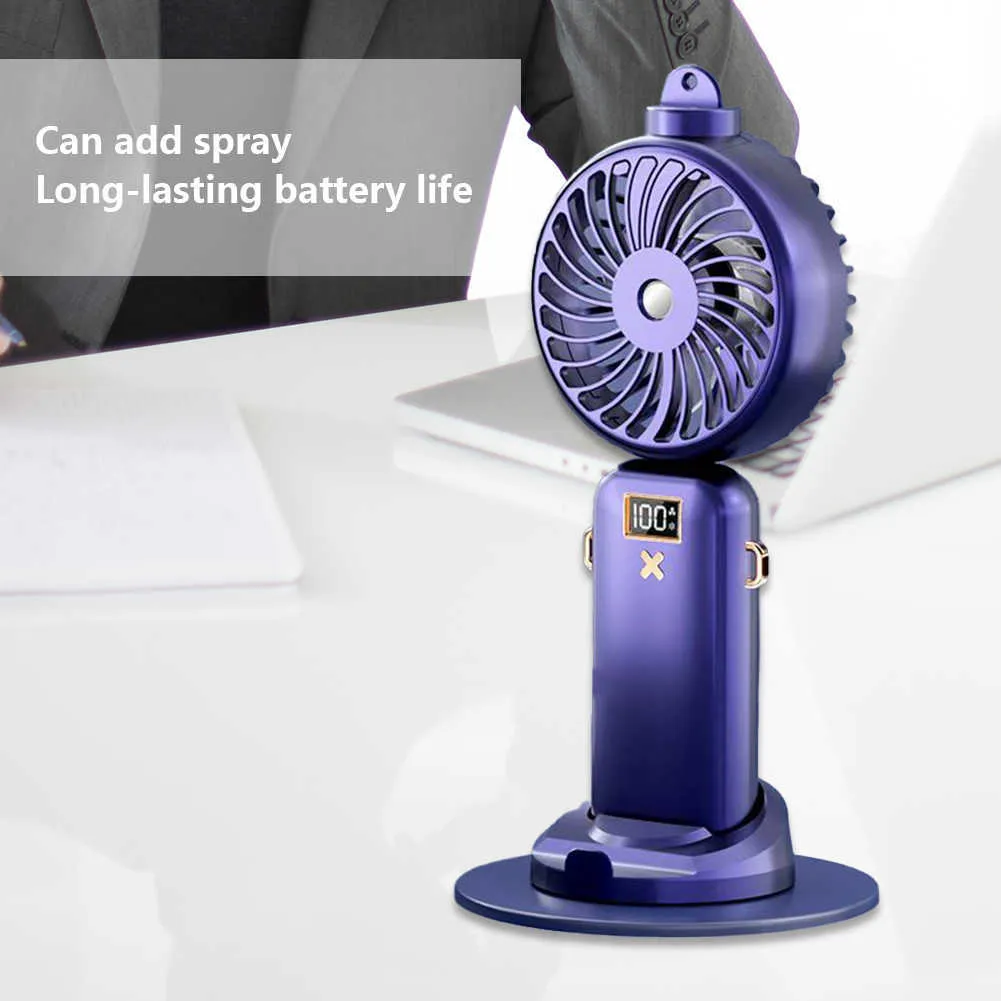 Electric Fans Digital Folding Handheld Fan USB Rechargeable Portable Cold Air Humidification Spray Fan Mobile Phone Bracket for Home Dormitory