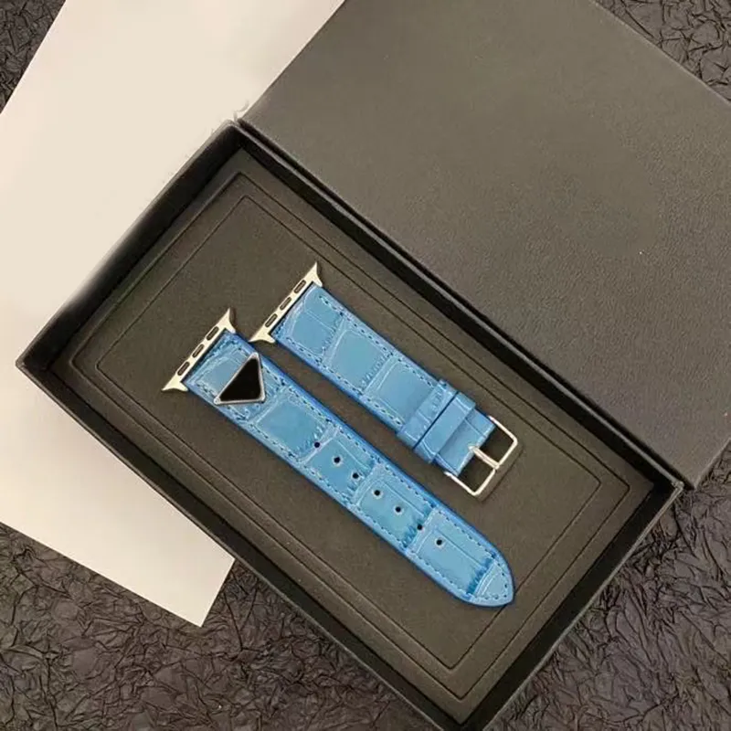 Horlogeband voor Apple iwatch Modeontwerpers Letter P Pure kleur Luxe horlogebanden Vervangende polsbandjes van echt leer 2307101PE