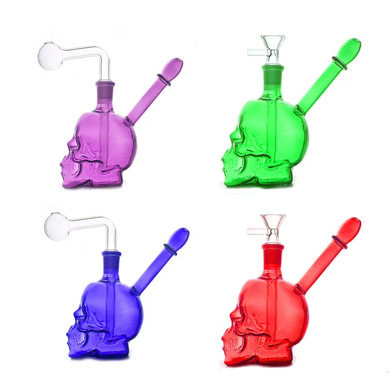 14mm 암컷 두개골 유리 오일 버너 Bong Hookahs Shisha 흡연 워터 파이프 재활용기 Dab Rigs Heady Ash Catcher Bongs with Downstem Oil Burner Pipes