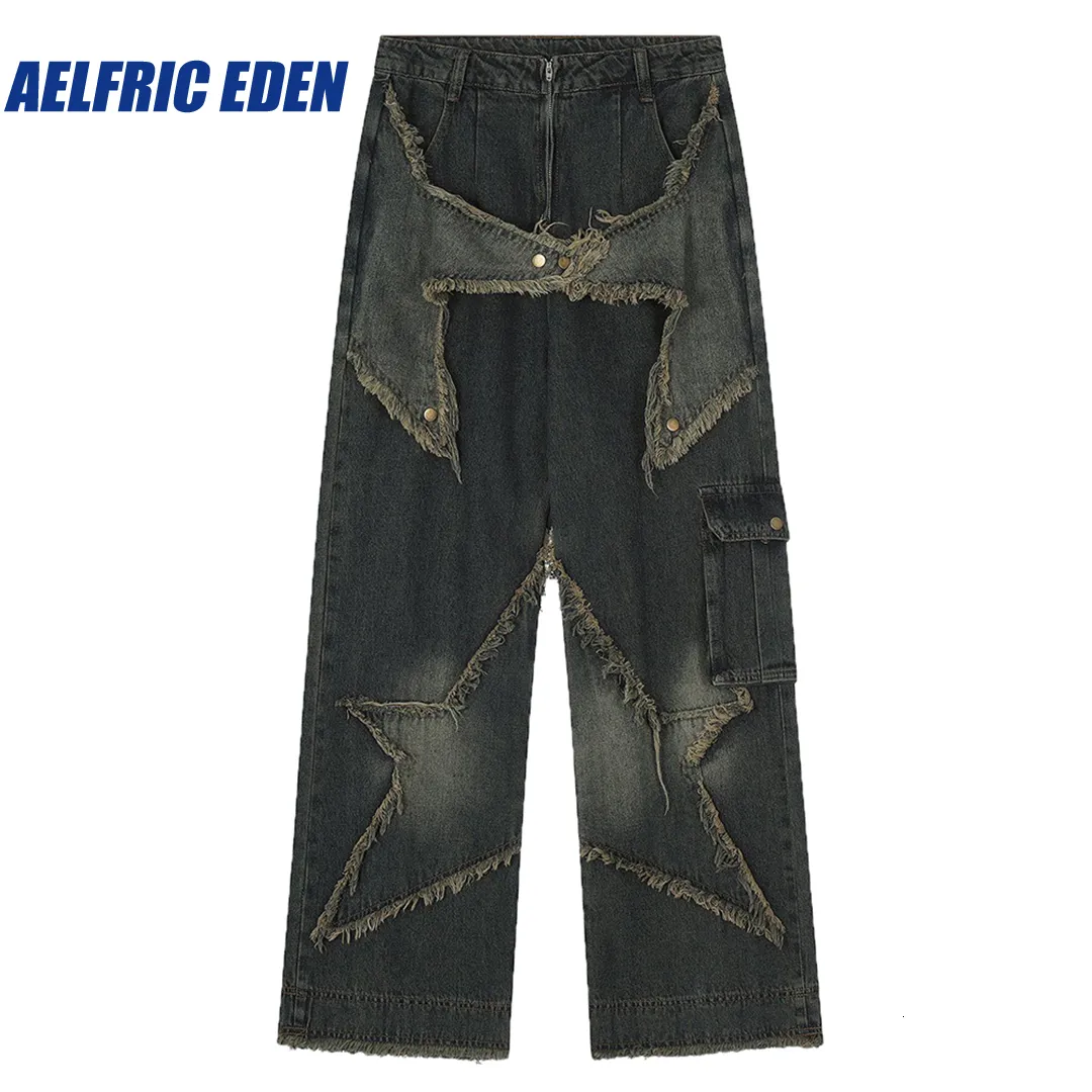 Mens Jeans Aelfric Eden Distressed Effect Patchwork Star Denim Y2K Men  Vintage Punk Hiphop Pants Streetwear Rock Harajuku Jean 230707 From 37,96 €