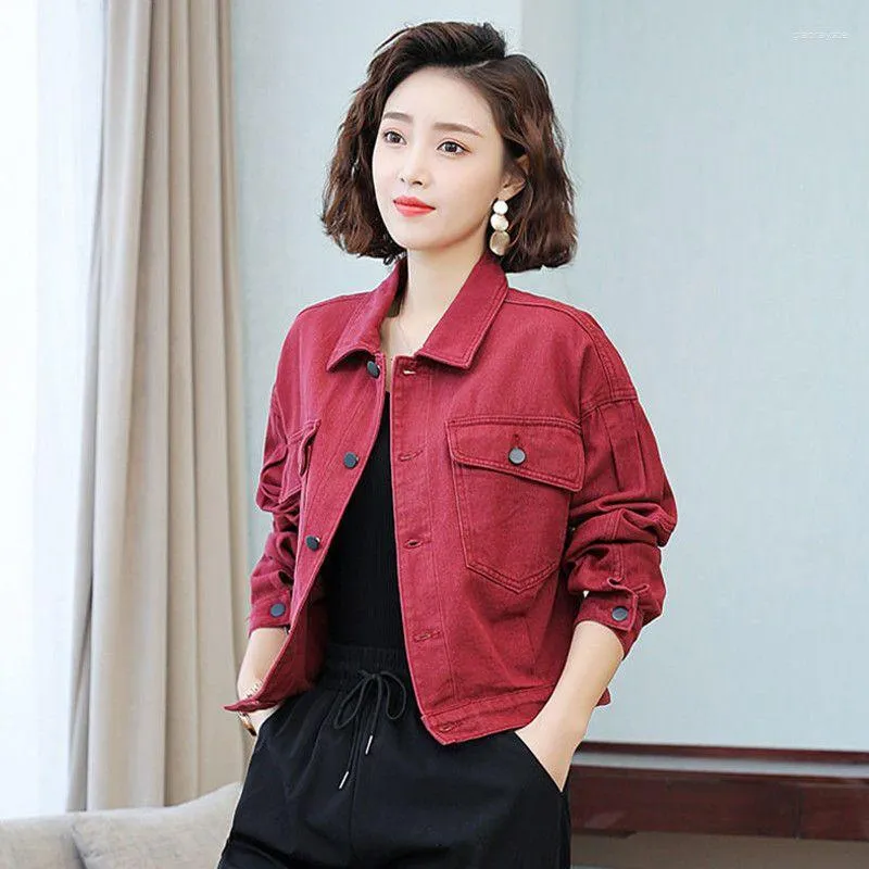 Женские куртки джинсовая куртка женская корейская мода элегантная длинная рукава свободные пальто винтажные женские топы уличной одежды женская повседневная одежда