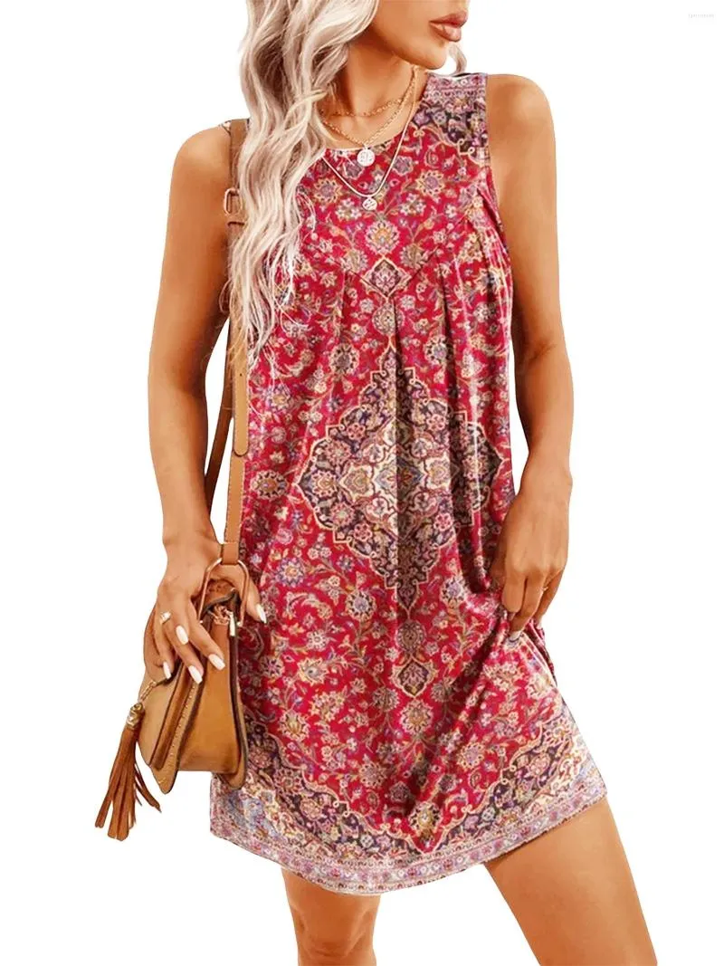 Casual jurken Scriardv dames elegante bloemenprint mouwloze maxi-jurk vintage boho zwierige zonnejurk voor zomerse strandvakantie