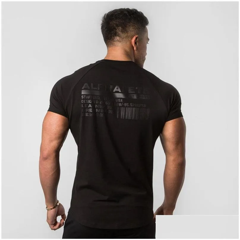 new summer fashion alphalete mens short sleeve t-shirts bodybuilding and fitness mens gyms clothing workout cotton t-shirt men