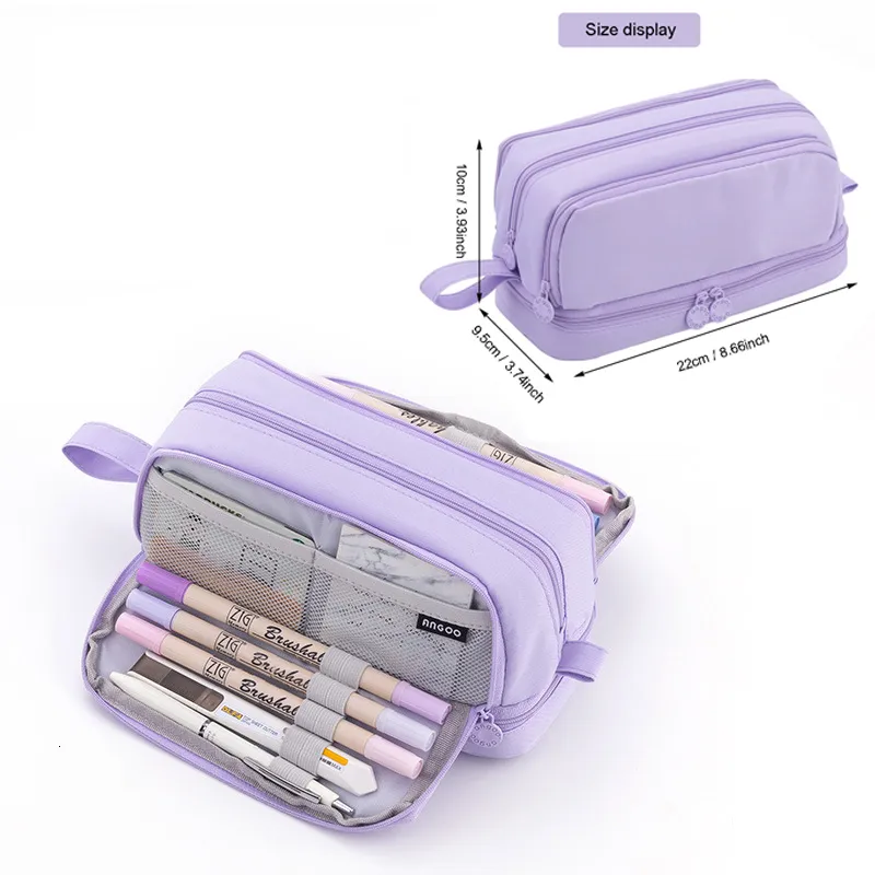 Sacos de lápis com 3 ou 4 compartimentos Estojo grande roxo Estojo para canetas Estojos para estudantes escolares Cosméticos Organizador de artigos de papelaria Material de escritório 230707