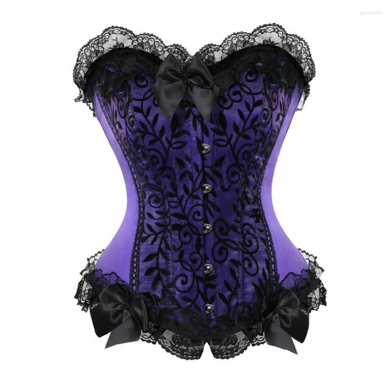 Bustiers Korsetten Corset Voor Vrouwen Sexy Bow Lace Brocade Bustier Lingerie Shapewear Groen Paars Corselet Bovenborst Plus Size