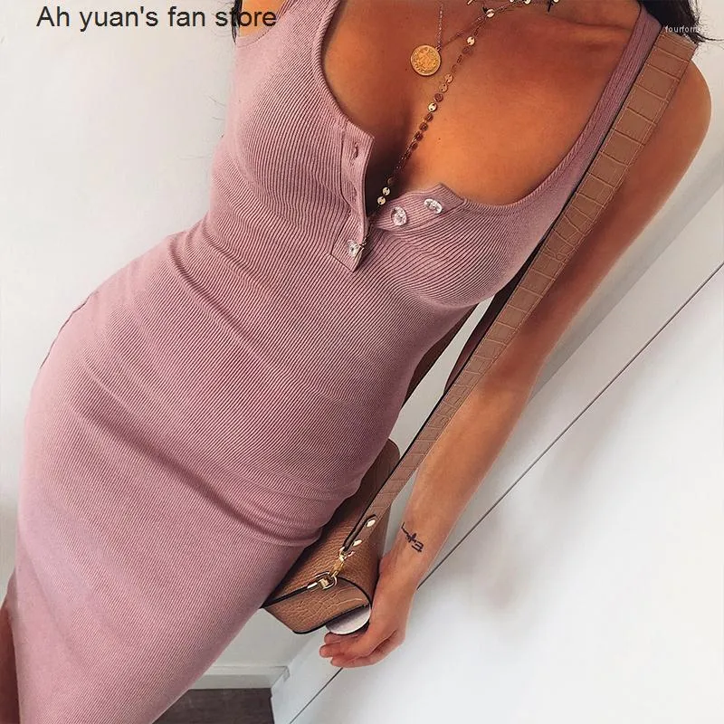 Vestidos casuales Ah Yuan Ladies Vest Dress Women Back Split 2023 Summer Sexy Bodycon sin mangas Tanks Slim Strap Party