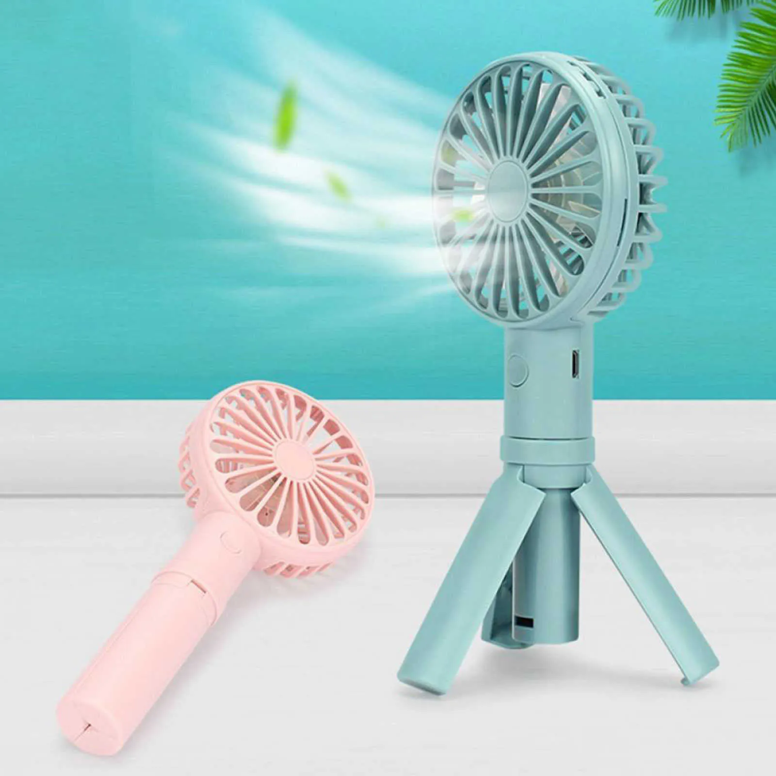 Electric Fans USB Mini Handheld Fan 3-Gear Justering Triangle Bracket Fan Outdoor Creative Desktop Office Mute Charging Portable Handheld Fan