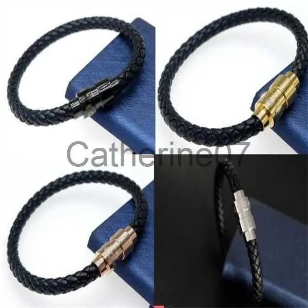 Pulseira de couro pulseiras de couro tecidas para homens pretos de charme preto pulseiras pulseira masculina magnet manual jóias de moda j230710