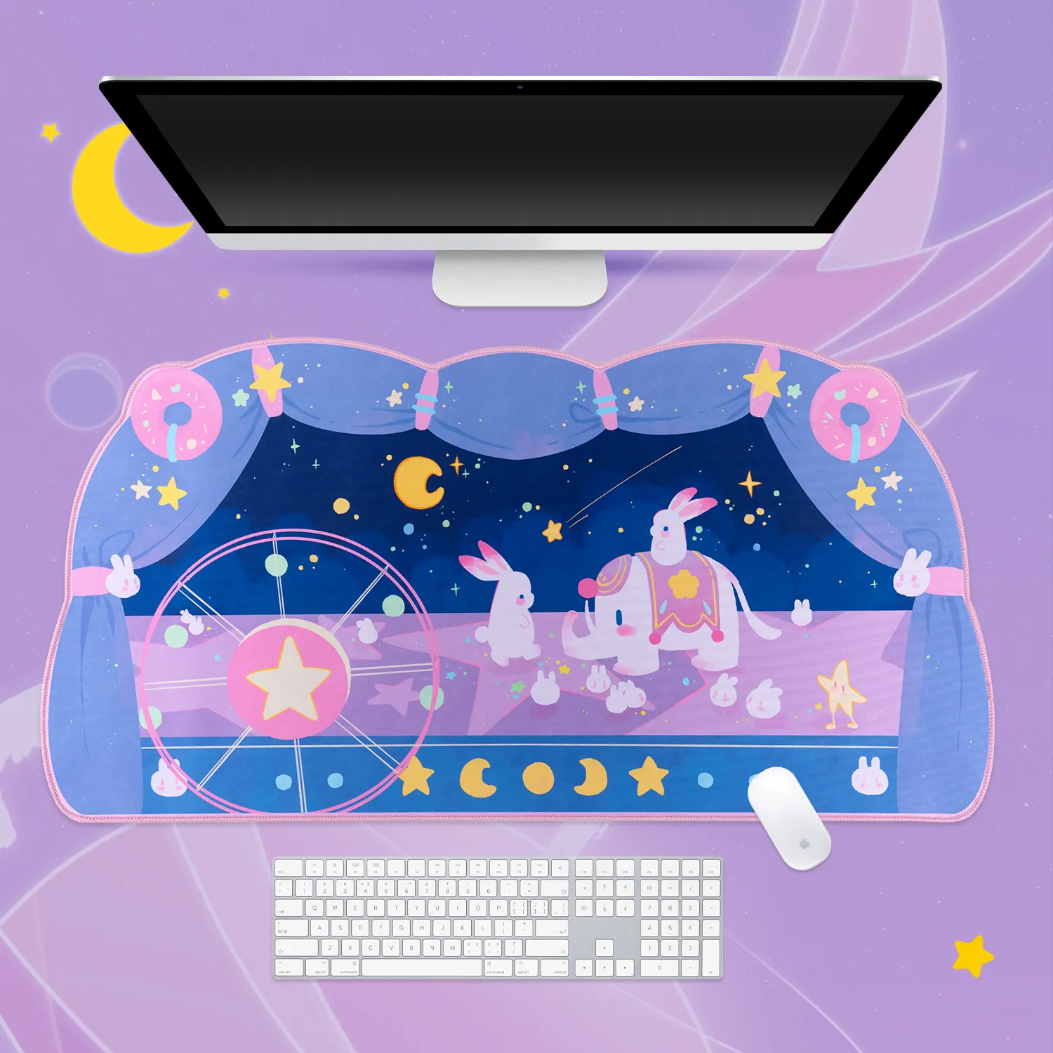 Kawaii Large Gaming Mouse Pad Extra XXL Purple Elephone Cute Mat Pad Keyboard Computer Laptop Gamer Desk Accessories