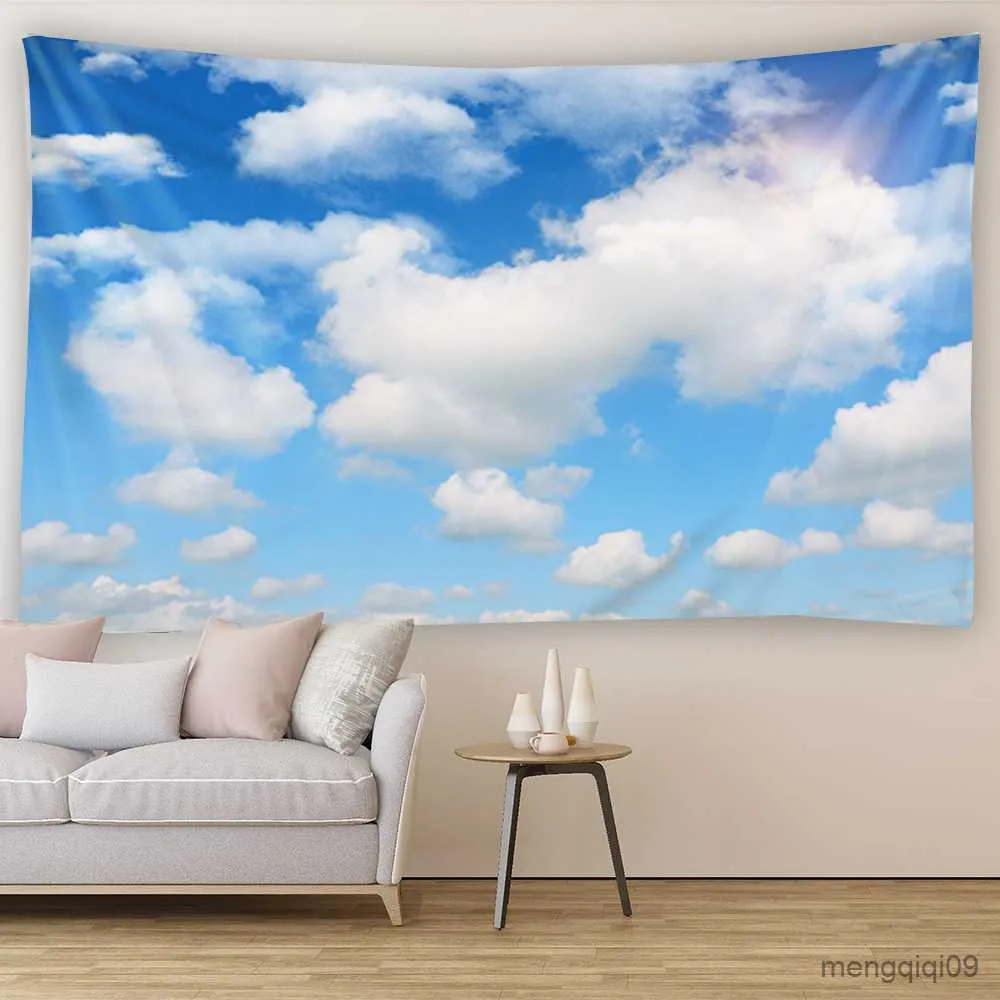 Arazzi Cielo blu e nuvole bianche Appeso a parete Arazzo Decorazione artistica Coperta Tenda appesa a casa Camera da letto Soggiorno Decor R230710