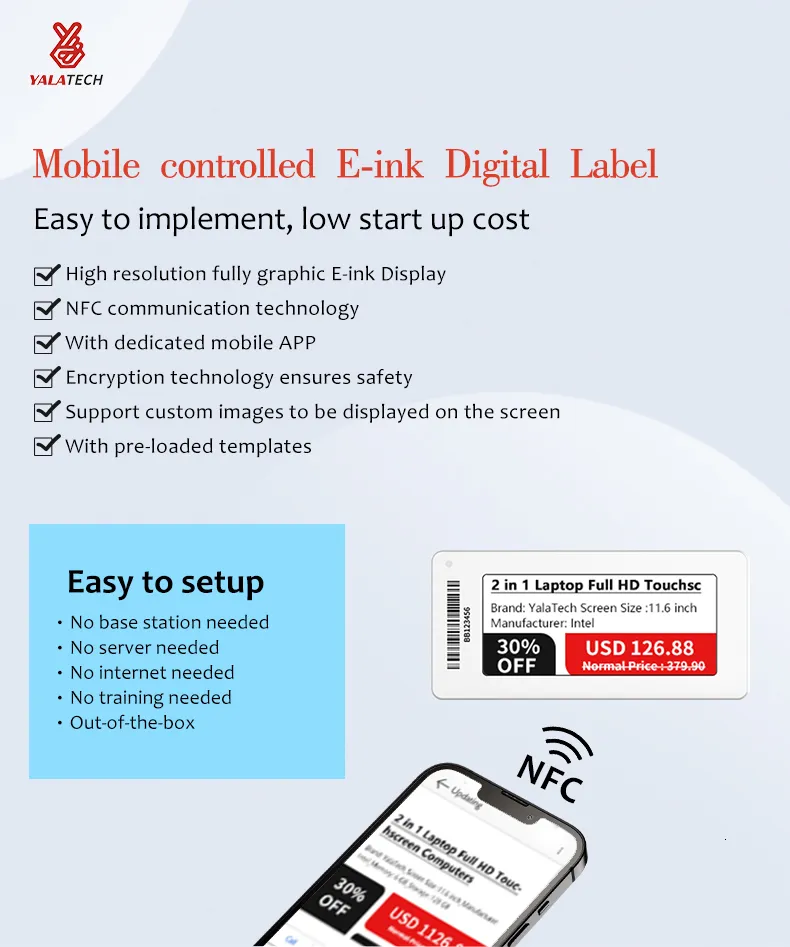 YalaTech ESL Digital Price Tags - Epaper NFC Electronic Shelf Labels ...
