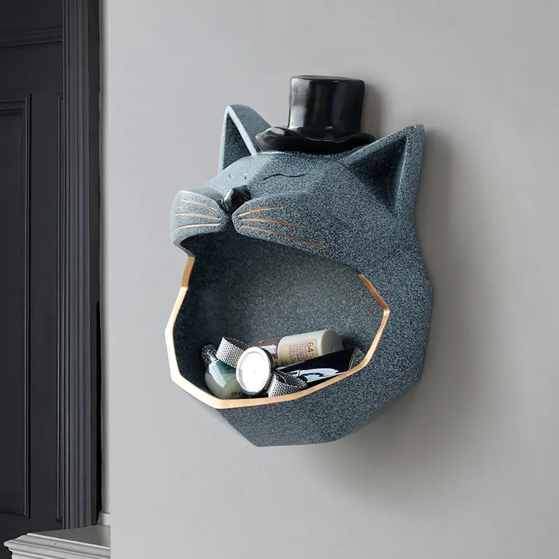 Novelty Items Resin Artware Animal Cat Dog Box Sculpture Jewelry Key Wall Hanging Decor Modern Home Living Room Decoration Storage 230710