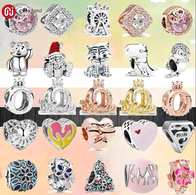 925 Silberperlen-Charms passen zu Pandora-Charm-Armbändern. Neue süße Blumen, Weihnachtsmann, Weihnachtsbaum, Riesenrad