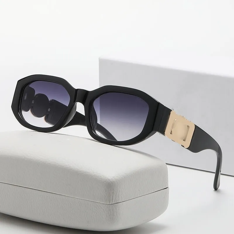 Modesolglasögon, glasögon, solglasögondesigner, brunt fodral för män och kvinnor, svart metallbåge, 6-färgslins