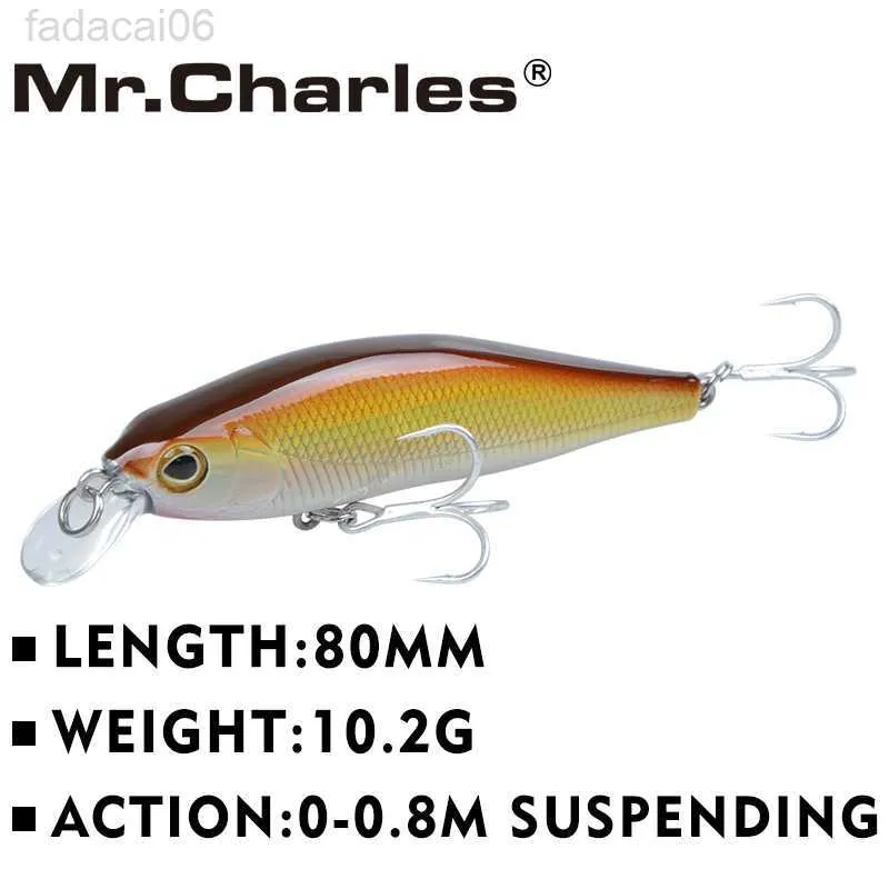 Iscas iscas Mr.Charles CMC012 Iscas de pesca 80 mm/10,2 g 0-0,8 m Suspensão de alta qualidade Minnow Crankbait Isca de pesca rígida HKD230710