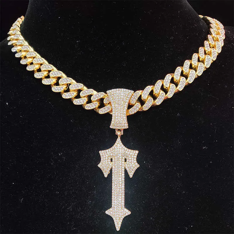 Hip Hop Cross Sword Large Gold Cross Pendant With 13mm Cuban Hip Hop Cross Sword Large Gold Cross Pendant With 13mm Cuban