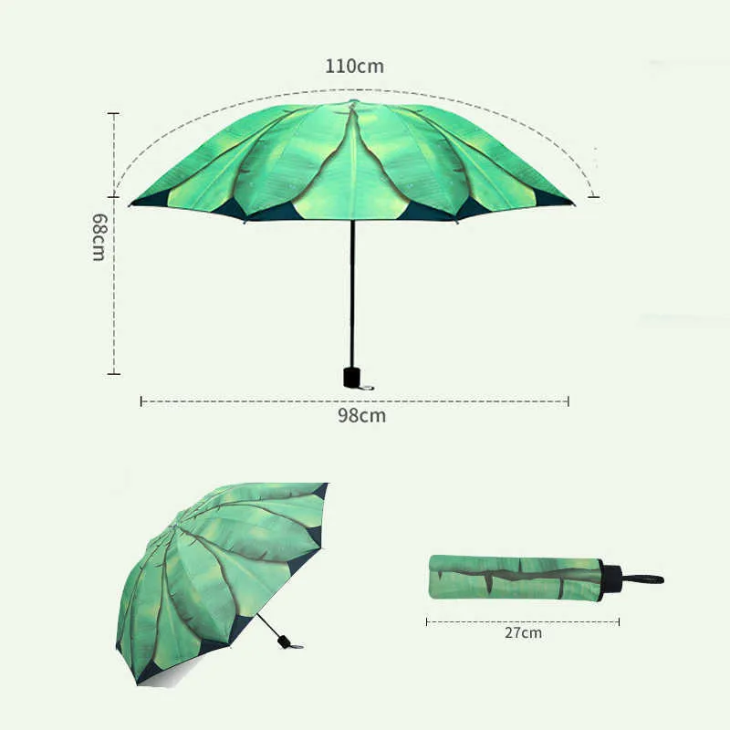 Paraplyer vikta paraply regn paraply för kvinnor vindtät banan bladmönster paraply kvinnlig paraply utomhus solskydd paraply