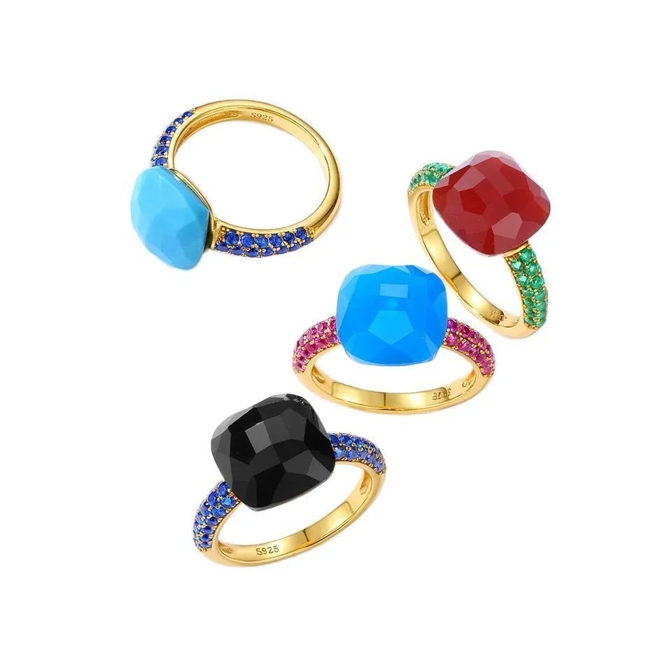 Avec des pierres latérales ALLNOEL 925 bagues en argent sterling doigt pour les femmes style bonbon coloré cristal rouge bleu onyx cadeau de fiançailles bijoux fins 230710