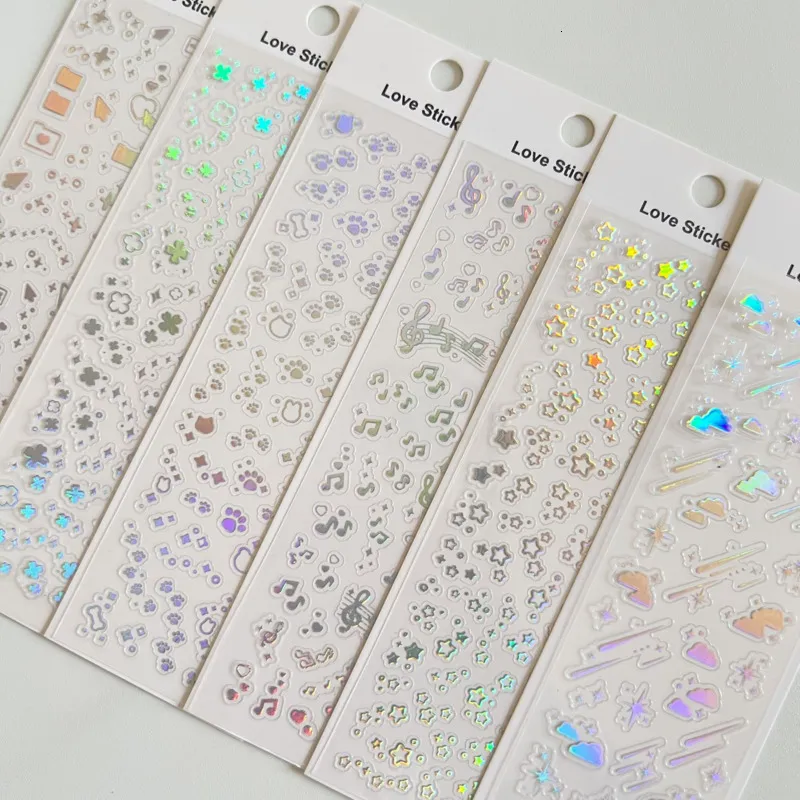 Adhesive Stickers Korea Silver Musical Stars Embellishment Gradient Laser Sticker Diy PVC Material Scrapbooking Decorative Stationery 230707