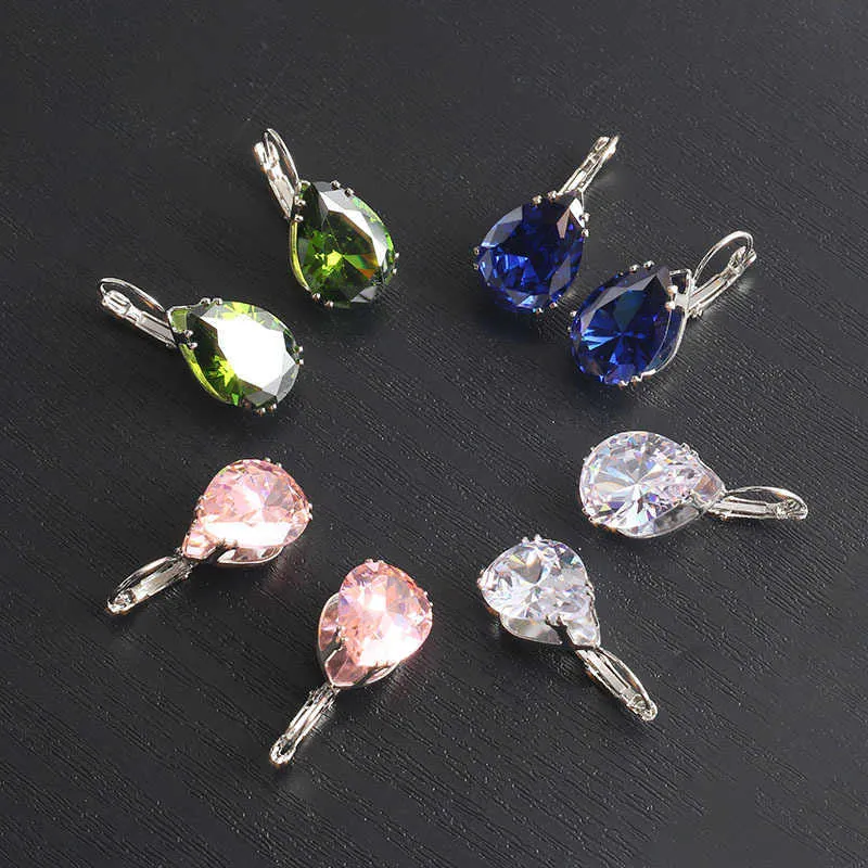 Huggie Large Water Drop Hoop Cute Clip On Earring Dangle Cubic Zirconia Earringdrop Jewelry For Women Colorful Crystal Green White Black Ear Ring Wholesale