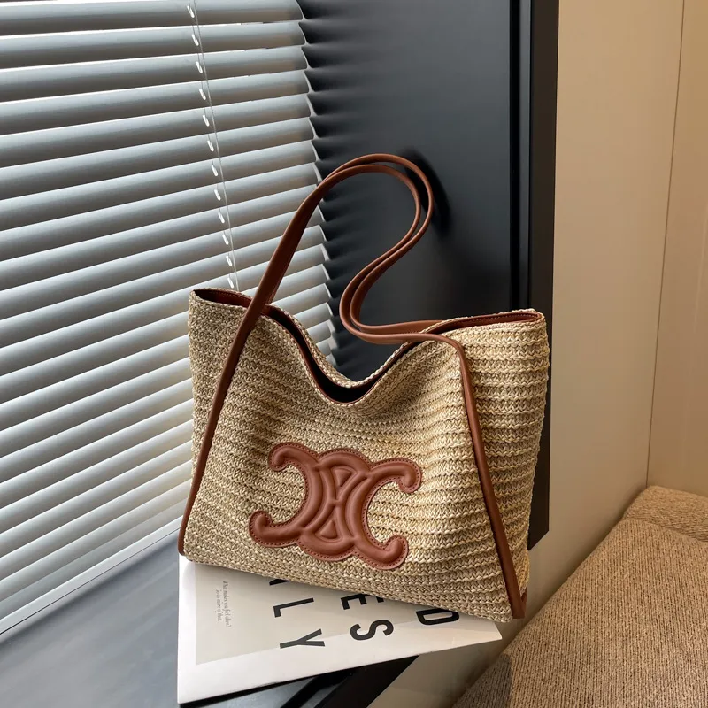 Sac tissé d'été pour femmes, fourre-tout Vintage à bandoulière simple, tout-en-un, grande capacité, sous les bras, en paille, nouvelle collection 2023