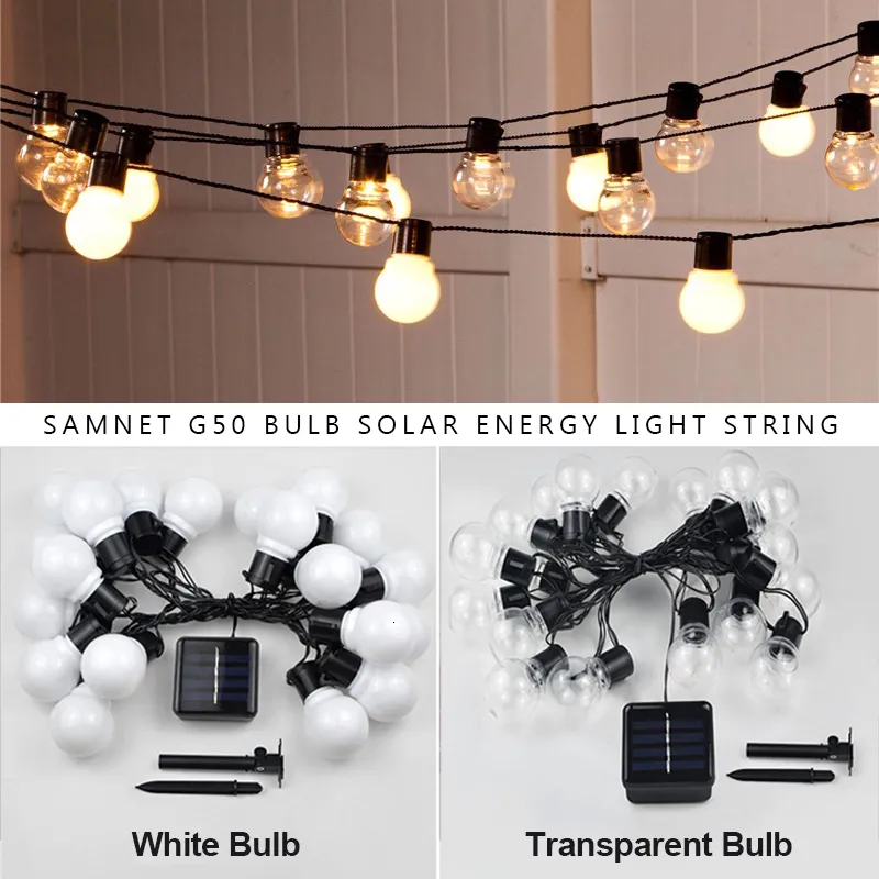 Trädgårdsdekorationer LED Solar Light Outdoor Garland Street G50 Bulb String Light Som Juldekoration Lampa För Trädgård Inomhus Semesterbelysning 230710