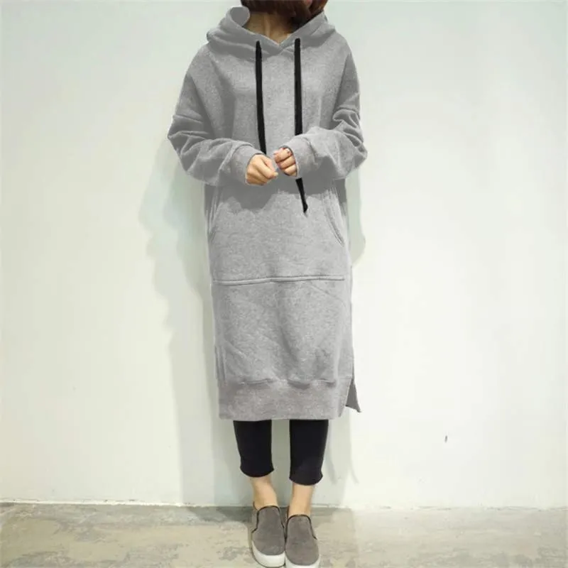 Knee length hooded sweatshirt sale